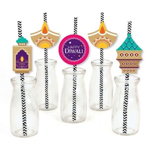 Big Dot of Happiness Happy Diwali - Paper Straw Decor - Festival of Lights Party Striped Decorative Straws - Set of 24 - 1 of 4