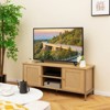 Tangkula Boho TV Stand for TV up to 55" w/ Faux Rattan Door Side Cabinet & Open Shelf - 2 of 4