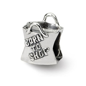 Black Bow Jewelry Sterling Silver, Born to Shop, Shopping Bag Bead Charm - 1 of 3