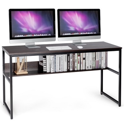 Tangkula 55" Industrial Computer Desk Contemporary Writing Table with Storage Shelf  Coffee/Antique/Natural