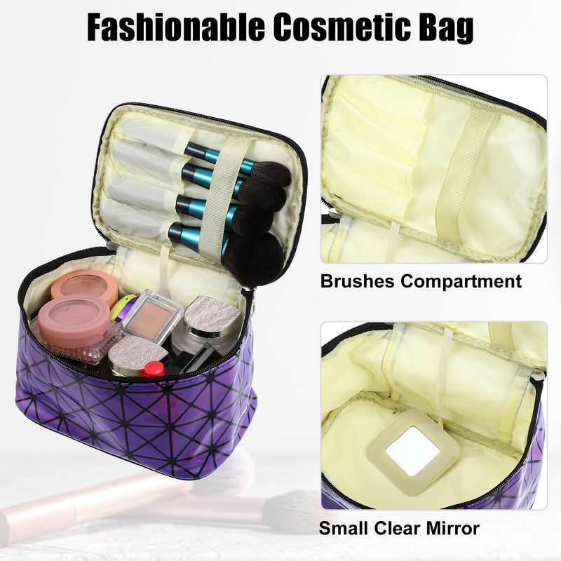 Unique Bargains Rhombus Pattern Red Makeup Bag with Mirror Cosmetic Travel Bag for Women 1 Pcs, 2 of 7