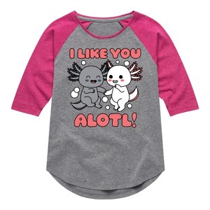 Girls' - Instant Message - I Like You Alotl Shirt Tail Raglan Graphic T-shirt - 1 of 4