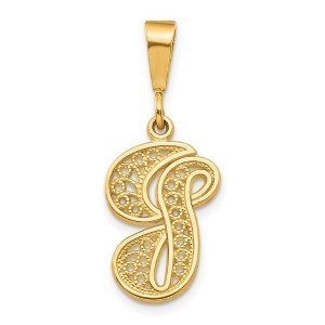 Black Bow Jewelry 14k Yellow Gold, Maci Collection, LG Filigree Script Initial G Pendant - 1 of 4