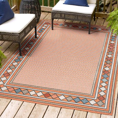 JONATHAN Y Sebastian High-Low Modern Diamond Border Classic Indoor/Outdoor Area Rug