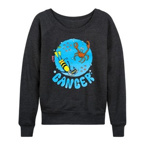Women's - Pete the Cat - Cancer Lightweight French Terry Wide Neck Long Sleeve Shirt - 1 of 4