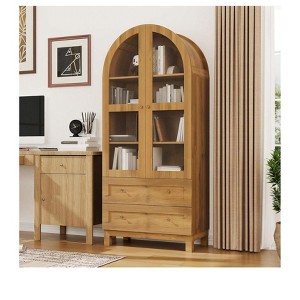 Yellow 71inch Tall Arched Kitchen Pantry Cabinet Modern Storage Cabinet with 2 Drawers and Glass Door  Kitchen Pantry Wooden Arched Bookshelf Cupboa - 1 of 4