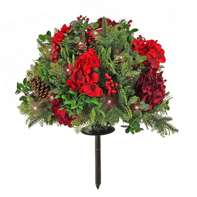 National Tree Company 28" Pre-Lit LED Vienna Waltz Artificial Christmas Urn Filler with Timer, Hydrangea & Pinecones