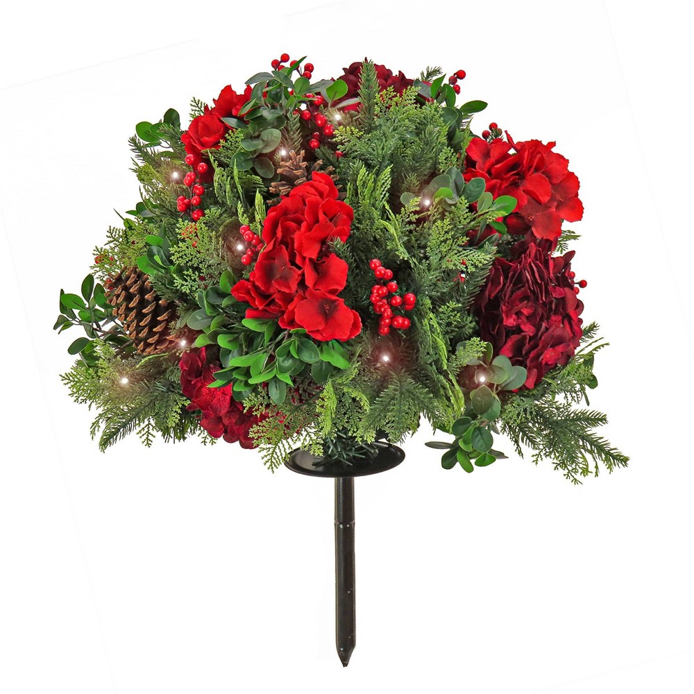 Photos - Other Decoration National Tree 28" Pre-Lit LED Vienna Waltz Urn Filler with Timer, Hydrangea & Pinecones 