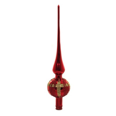 Inge Glas 11.5" Shiny Red Twisted Lines Finial Tree Topper Glitter Stripe  -  Tree Toppers