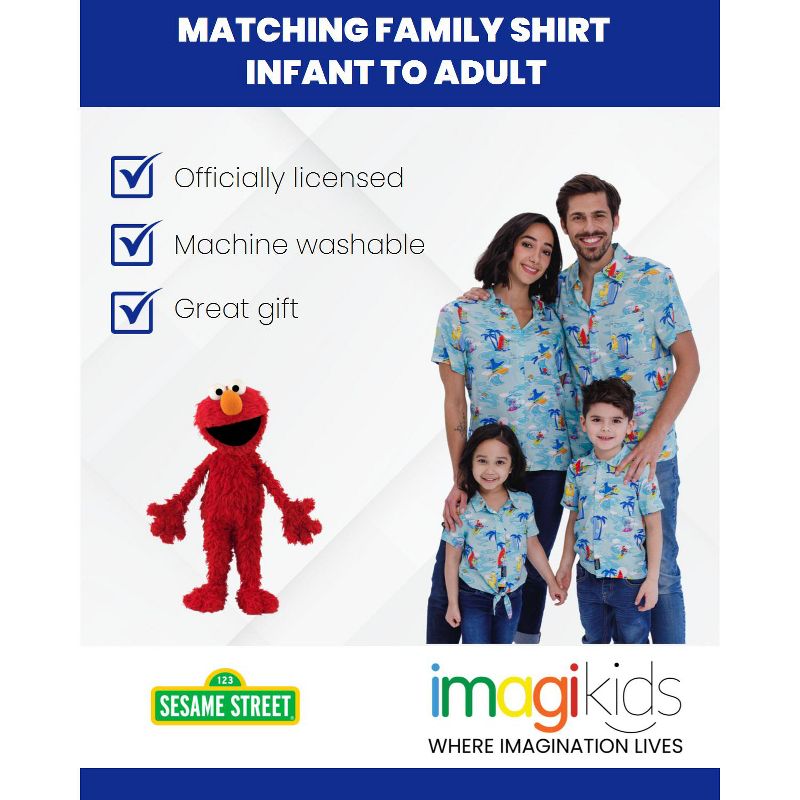 Sesame Street Big Bird Cookie Monster Elmo Oscar the Grouch Matching Family Hawaiian Button Down Shirt Infant to Little Kid, 4 of 8