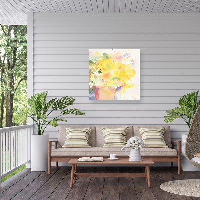 Yellow Floral Watercolor Print on Canvas in 14x14 Frame