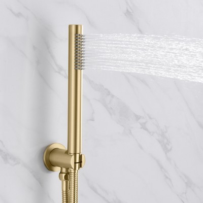 Brushed Gold Brass Rain Shower System with Handheld
