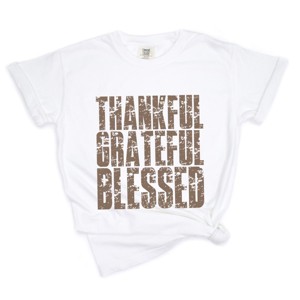 Thankful Grateful Blessed Block Distressed - Women's Garment Dyed Graphic T-Shirt - 1 of 4