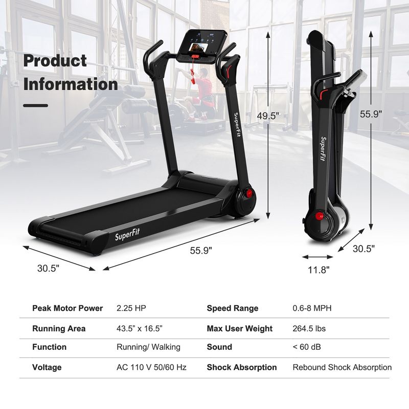 Superfit Folding 2.25HP Electric Treadmill Running Machine APP Control Bluetooth, 5 of 13