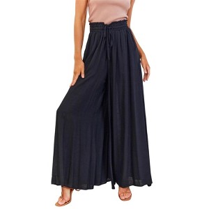 Coolmee Flowy Wide Leg Palazzo Pants for Women Dressy Casual Elastic Waist Lounge Long Trousers with Pocket - 1 of 4
