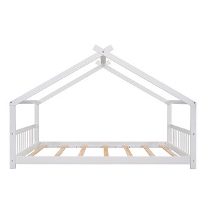 CLIHOME Full Size House Bed Pine Wood Bed Playhouse Children Bed Frame With Fence - 1 of 4