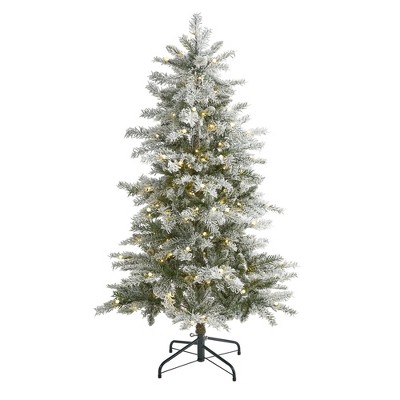 Nearly Natural 5-ft Slim Flocked Nova Scotia Spruce Artificial Christmas Tree with 150 Warm White LED Lights and 433 Bendable Branches