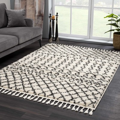 Charcoal and Beige Synthetic Shag Runner Rug 2'7" x 7'3"