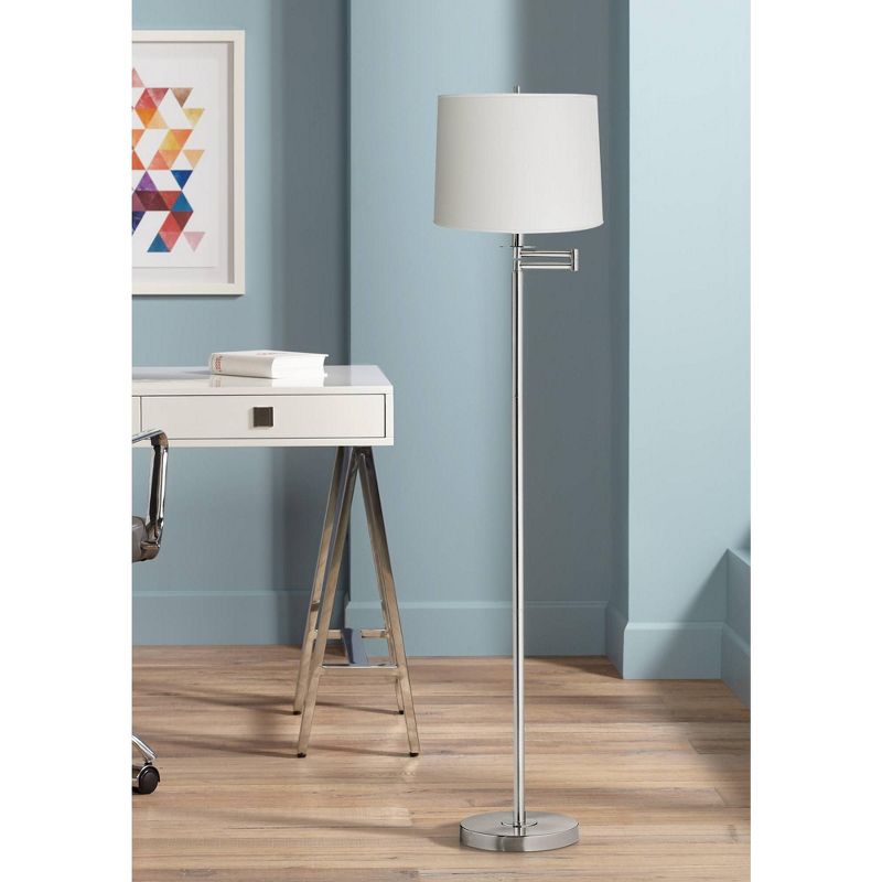 360 Lighting Modern Floor Lamp Swing Arm 60.5" Tall Brushed Nickel White Hardback Drum Shade for Living Room Reading Bedroom, 2 of 4