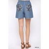 Slickblue Denim Elastic Waist Shorts with Raw Hem - Women's Printed Pocket Style, Blue, Size S-L - 3 of 4