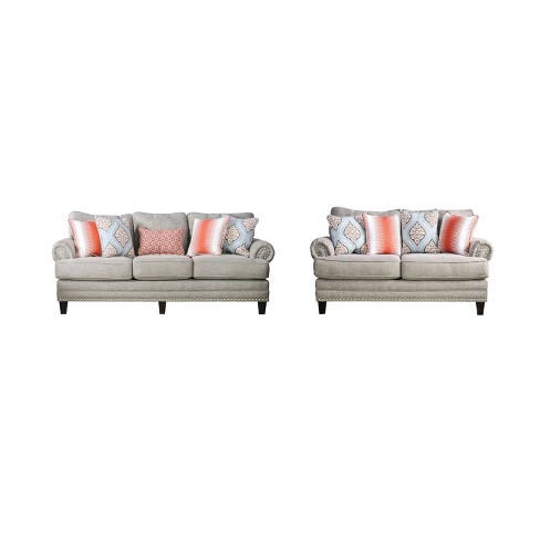 Ardyth Nailhead Trim Sofa And Loveseat Set Gray Orange Pattern Homes Inside Out Target