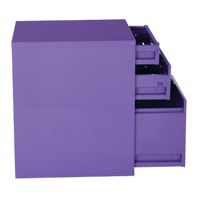 Purple Heavy-Duty Metal 3-Drawer Lockable File Cabinet