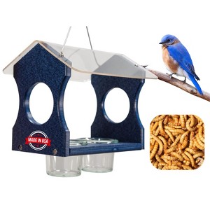 JCs Wildlife Hanging Bluebird Mealworm Feeder - Fly Thru Style Bluebird Feeder - Made in the USA - 1 of 4