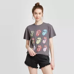 Women's Rolling Stones Multi Logo Short Sleeve Boyfriend Graphic T-Shirt - Gray XL