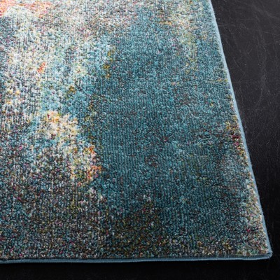 Luxor Ivory and Blue Hand-Knotted Viscose Runner Rug