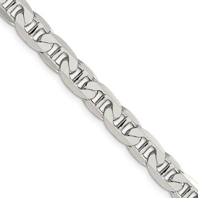 Black Bow Jewelry Men's 7mm, Sterling Silver, Solid Anchor Chain Necklace
