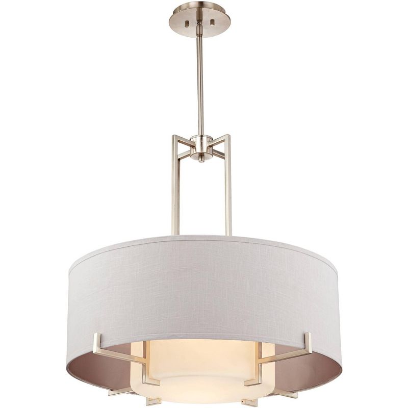 Possini Euro Design Concentric Brushed Nickel Pendant Chandelier 28" Wide Modern White Fabric Drum 4-Light for Dining Room House Foyer Kitchen Island, 5 of 8