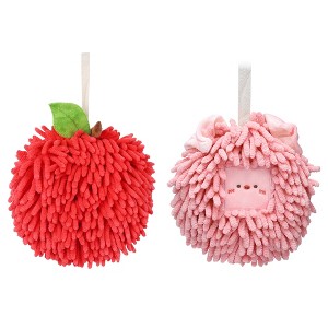REGALWOVEN 2 Pcs Comfortable Soft Absorbent Chenille Ball Fuzzy Hand Towels - 1 of 4