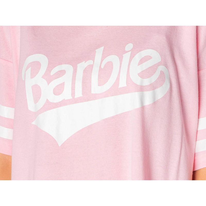 Barbie Womens' Classic Retro Title Logo Nightgown Sleep Pajama Shirt Pink, 3 of 5