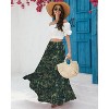 Women's Chiffon Boho Maxi Skirt - High Waist Tiered Pleated Floral A-Line Long Skirt Green Pattern - 4 of 4