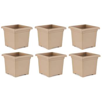 HC Companies 13.25 x 15.5 Inch Indoor/Outdoor Square Accent Planter for Flowers, Vegetables, and Succulents, Sandstone Tan (6 Pack)