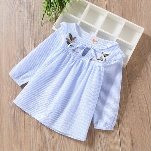 MyKids-USA Baby Girl Embroidery Pattern Bow Tie Design Striped Long Sleeve T-Shirt - 1 of 4