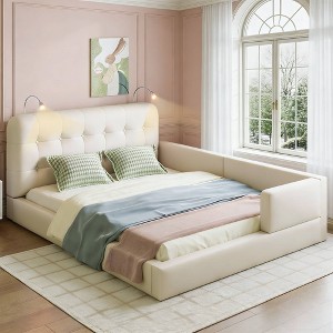 Luxystar Queen Size PU Leather Upholstered Platform Bed with 2 Reading Lights - 1 of 4