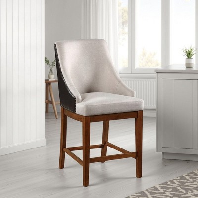 Royal Hampton Elsie Counter Height Chair Set of 2, Black Faux Leather, Gray Fabric