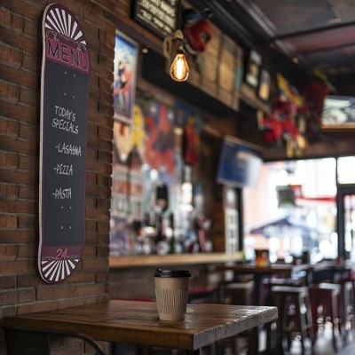 Red and Black Vertical Wood Skateboard Chalkboard Menu