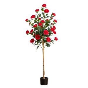 Nearly Natural 5-ft Artificial Red Camellia Rose Tree - 1 of 1