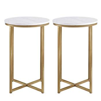 Set of 2 Vivian Glam X Leg Round Side Tables Faux White Marble/Gold - Saracina Home