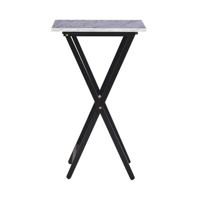 Talia 26.4" White and Black Faux Marble Tray Table Set