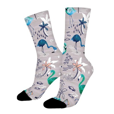 Frolicking Flamingos Women Printed Crew Socks Funny Funky Socks Soft Polyester Novelty Gifts for Artists Men