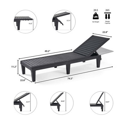 Black Adjustable Polypropylene Outdoor Chaise Lounge Set of 4