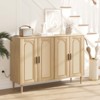 4-Door Rattan Sideboard - Coffee Bar w/Power Outlet & Adjustable Shelves for Kitchen/Dining Room - 3 of 4