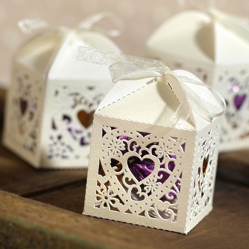 25ct Square Heart Die Cut Wedding Favor Box Ivory Target