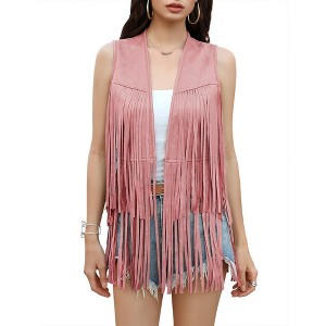 Whizmax Women's Fringe Vest 70s Hippie Faux Suede Rivets Sleeveless Costume Fringe Jacket - 1 of 4
