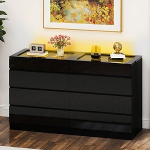 Modern 8 Drawer Dresser White Black Dresser with Deep Drawers Glass Top High Gloss Surface Storage Organizer Cabinet for Living Room - 1 of 4
