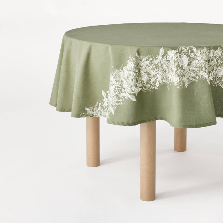 70&#34; Round Floral Tablecloth - Threshold&#8482; designed with Studio McGee: Modern Cotton Botanical, Machine Washable, 1 of 3