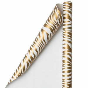 JAM PAPER Gift Wrap - Zebra Print Wrapping Paper - 50 Sq Ft Total - Gold & White Safari Stripes - 2 Rolls/Pack - 1 of 2